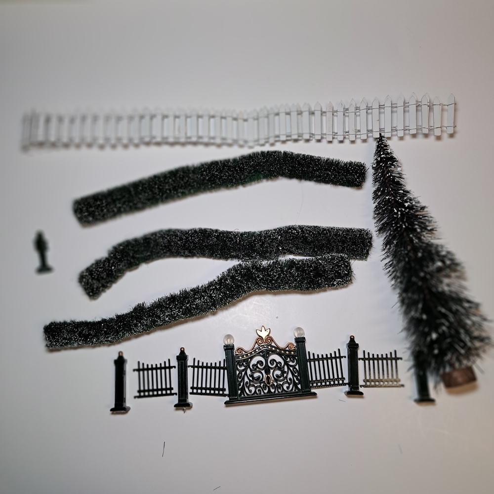 Elegant Holiday Village Fence and Tree Set